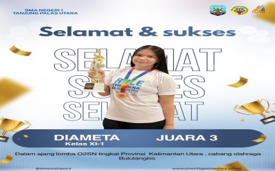 SMAN 1 Tanjung Palas Utara Kembali Berprestasi! Diameta Raih Juara III O2SN Tingkat Provinsi Kalimantan Utara 2026